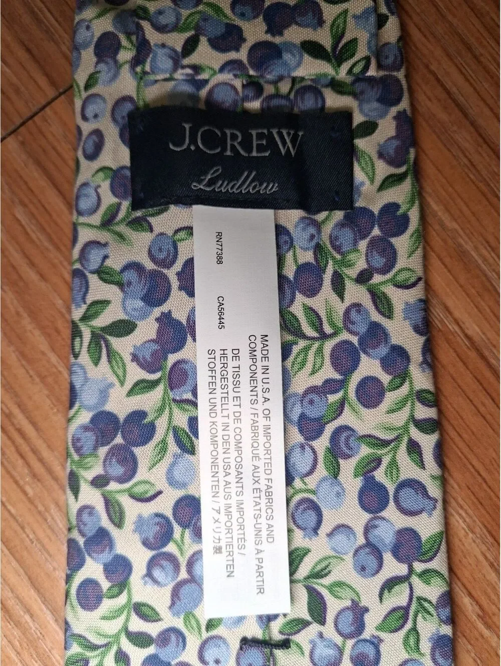 J Crew Ludlow Silk Tie Blueberry Floral White Made in USA